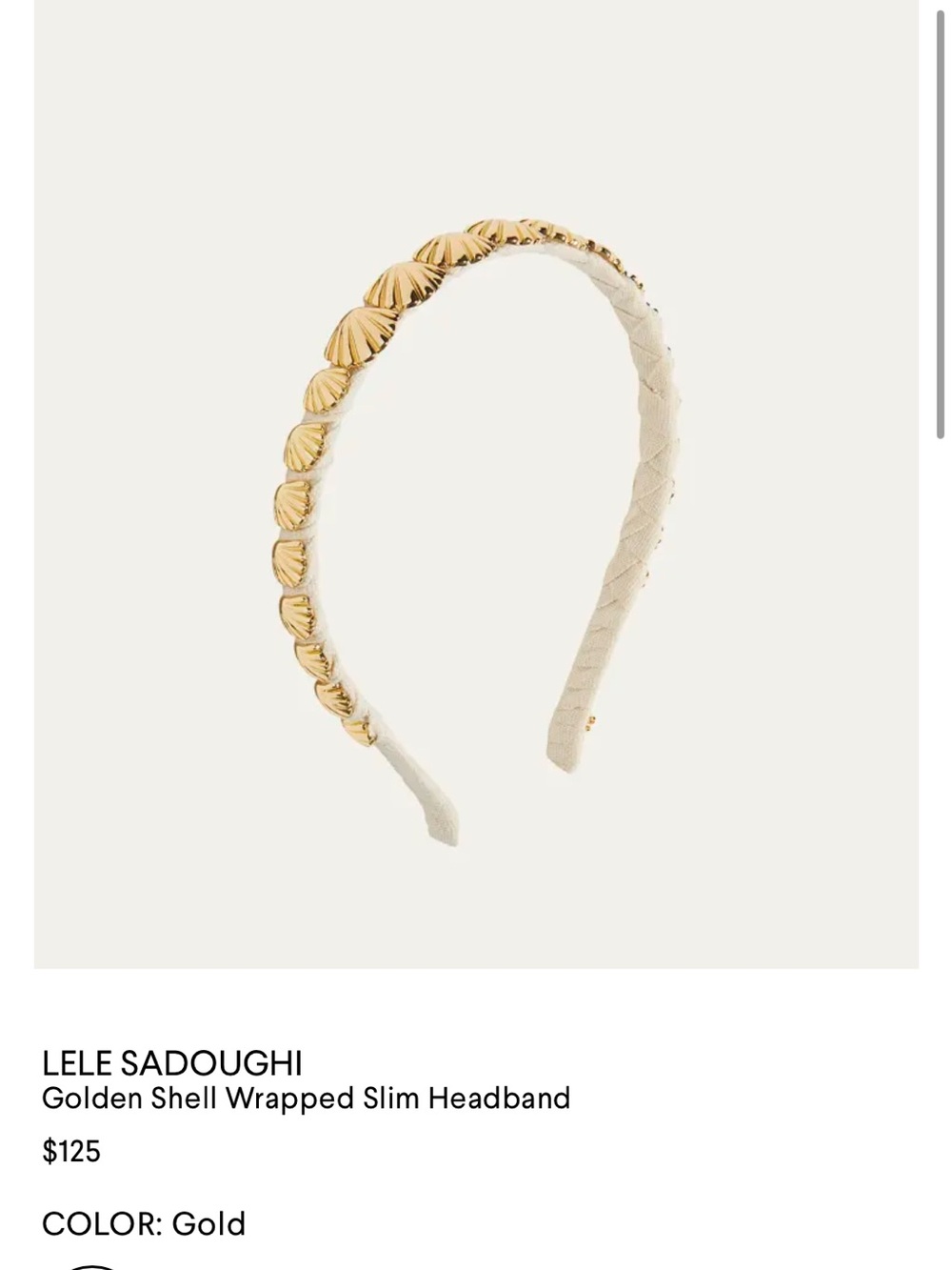 Lele Sadoughi Gold Shell-Accented Cream Wrapped Headband
